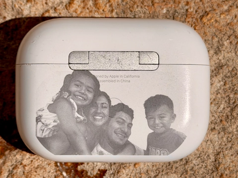 Family image engraved onto an AirPods case